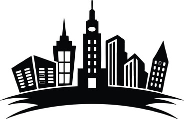 City buildings  Silhouette, hand-drawn city skyline silhouette, minimalist city buildings vector illustration