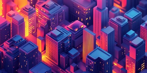 Fototapeta premium Modern city buildings with abstract shapes, drawn in 3D