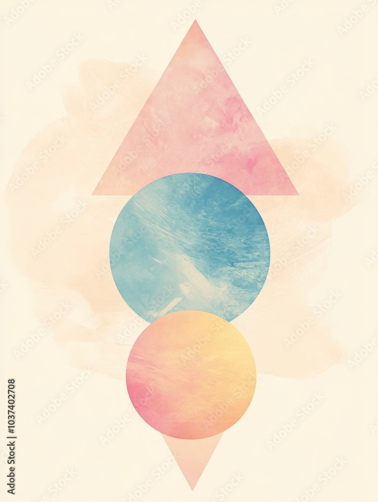Aufkleber soft pastel-colored circles and triangles overlay one another, forming an abstract design that evoke