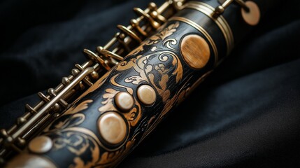 Obraz premium wooden clarinet with intricate engravings and a warm