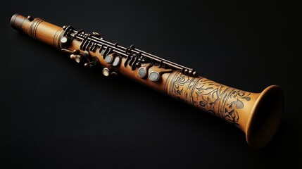 Naklejka premium wooden clarinet with intricate engravings and a warm