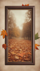 Vertical autumn frame with vintage background Copy space