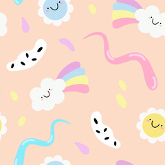 cute colorful cloud and rainbow seamless pattern design background