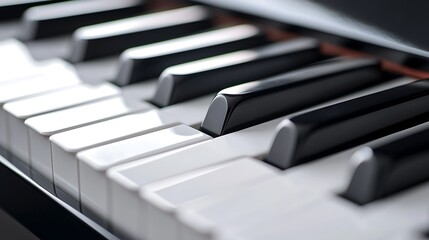 A close-up image of piano keys, showcasing their contrasting black and white colors, perfect for illustrating musical themes and instrument details.
