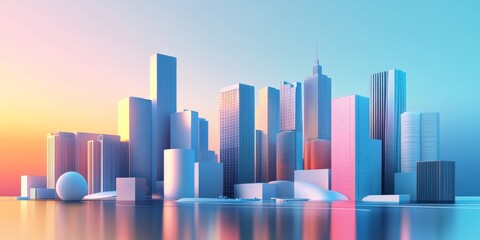 Fototapeta premium Modern city buildings with abstract shapes, drawn in 3D