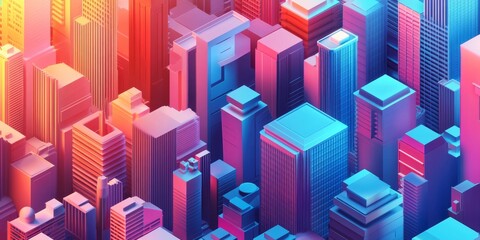 Fototapeta premium Modern city buildings with abstract shapes, drawn in 3D