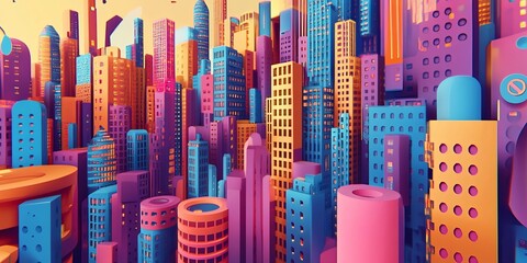 Obraz premium Modern city buildings with abstract shapes, drawn in 3D
