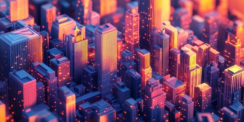 Obraz premium Modern city buildings with abstract shapes, drawn in 3D.