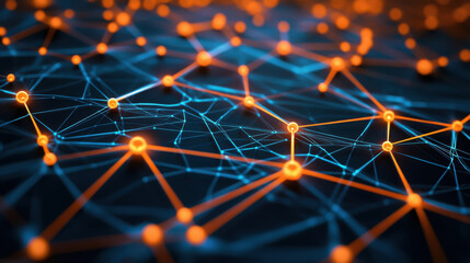 Futuristic network concept with glowing orange and blue connections