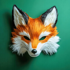 Obraz premium Furry half mask of a fox against a vibrant green background showcasing the unique quadrobics subculture activity