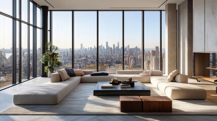 Fototapeta premium Modern Lounge with City View and Natural Light