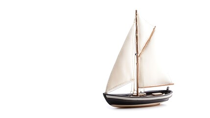 Obraz premium Toy sailboat with sails fully extended, isolated on a white background