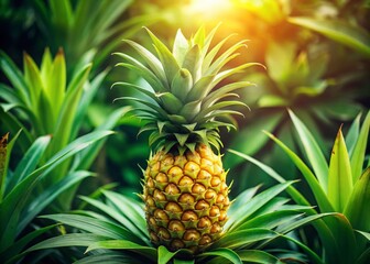 Fototapeta premium Vibrant Pineapple on Plant: Tropical Paradise in Nature's Splendor