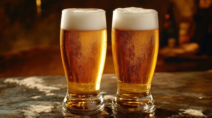 Two Glasses of Beer on Bar Counter