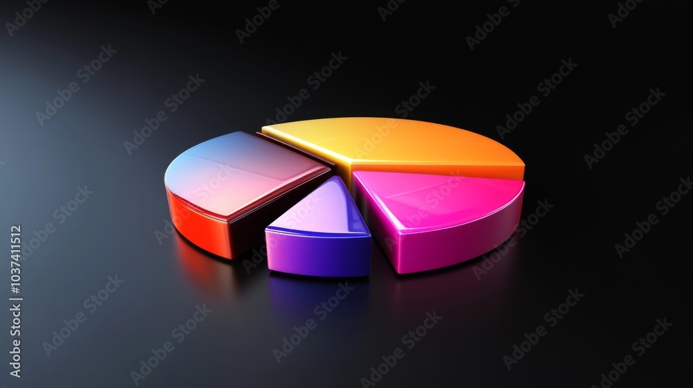 Poster modern colorful 3d pie chart on dark background