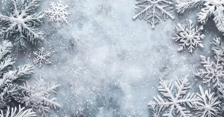 Winter snowflake snowy border background design. AI generated illustration.