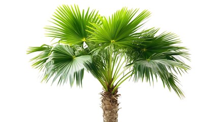 Fototapeta premium Large palm tree with a tall, thin trunk and fan-shaped leaves on a clean white background