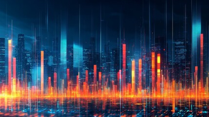 Vibrant Cityscape with Data Visualization Elements