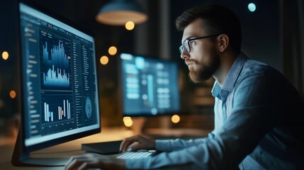 small business owner studying charts on computer
