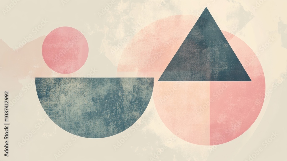 Leinwandbilder a collection of abstract circles and triangles adorn a gentle pastel background, creating a harmonio