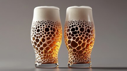 Two Glasses of Beer with Unique Bubble Foam