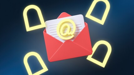 A secure email concept featuring a locked envelope and an '@' symbol, representing digital communications and data protection.