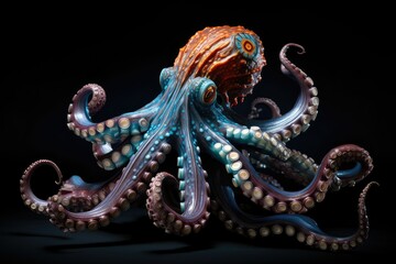 Fototapeta premium The octopus glides effortlessly through the depths displaying its stunning hues and unique texture a captivating sight in the underwater realm