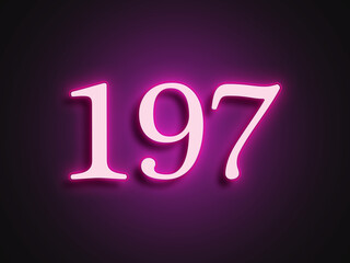 Pink glowing Neon light text effect of number 197.