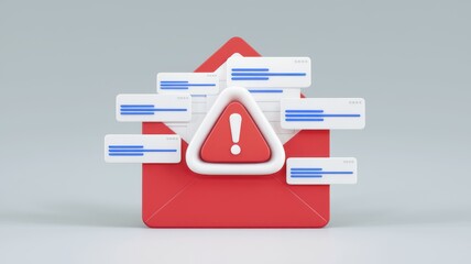 An alert symbol inside a red envelope, representing urgent messages or notifications in digital communication.
