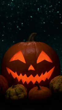 real group of halloween pampkins with candles lights
