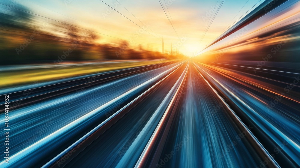 Poster dynamic view of train motion at sunset