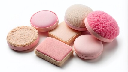 Obraz premium Vintage Style Makeup Sponges Collection - Round and Square Pink Cosmetic Blenders