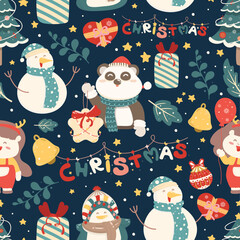 seamless pattern merry christmas elements on color background. Vector illustration.