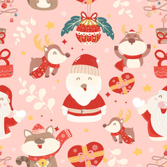 seamless pattern merry christmas elements on color background. Vector illustration.