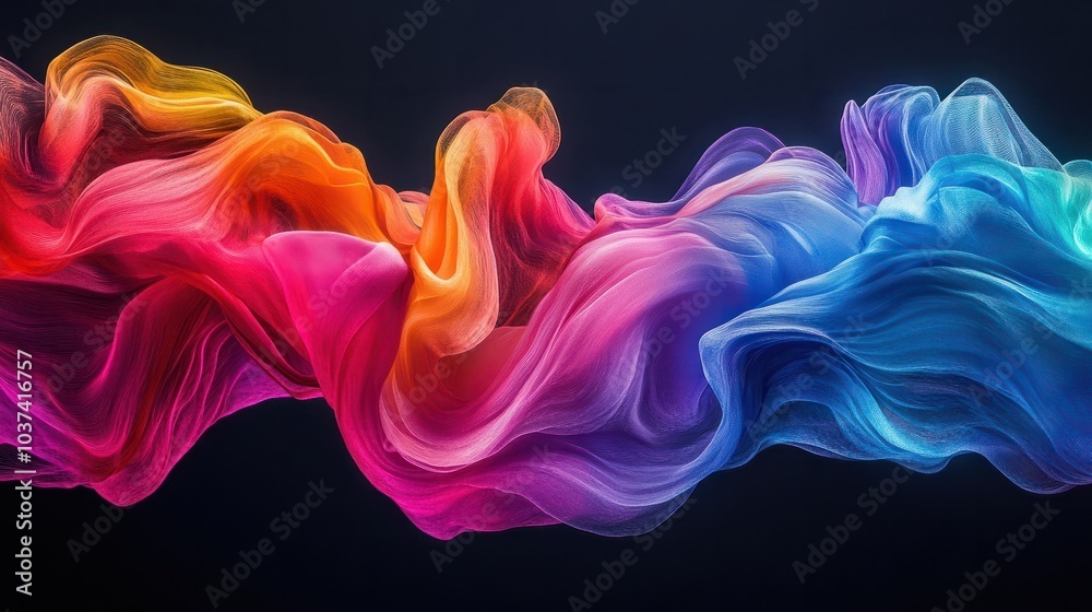 Wall mural beautiful colorful waves on a black background