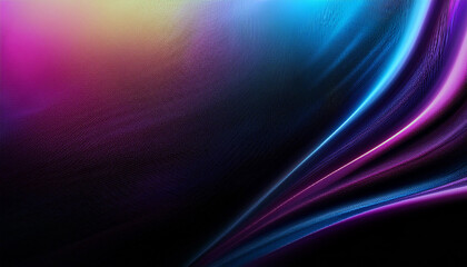 Naklejka premium Abstract art; vibrant blue, purple, pink neon waves flow across a dark background. No visible objects, creating a mysterious, energetic atmosphere. Digital art style.