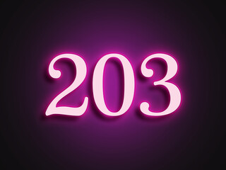 Pink glowing Neon light text effect of number 203.