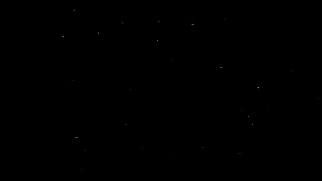 Fireflies Dancing in the Dark Background 4K Loop features yellow fireflies flying around and blinking on and off against a black background in a loop.