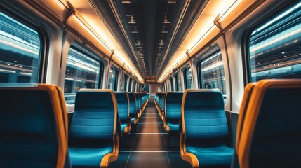 Fototapeta premium Empty Train Interior with Modern Seating Design