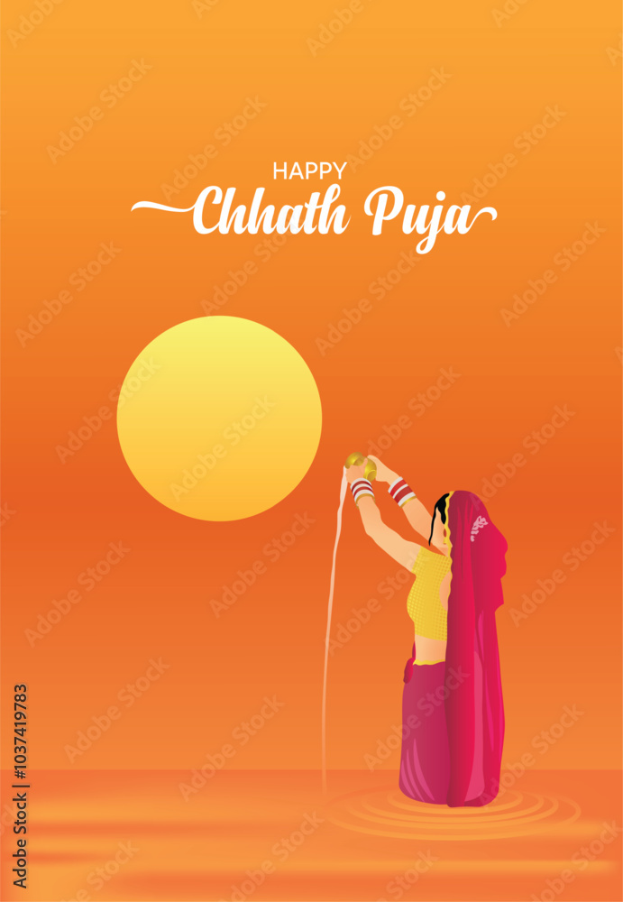 Canvas Prints happy chhath puja indian festival vector poster