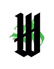 Letter in the Gothic style. Vector. Alphabet. Calligraphy and lettering. Medieval Latin letter. Logo for the company. Monogram. Elegant font for tattoo.