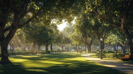 Obraz premium Eco-Friendly Park Under Tree Canopy