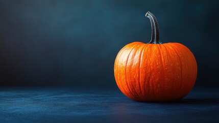 A Spooky Minimalist Pumpkin on Dark Blue Halloween Background Perfect for Seasonal Decor or Fall-Themed Graphics