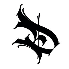 Letter in the Gothic style. Vector. Alphabet. Calligraphy and lettering. Medieval Latin letter. Logo for the company. Monogram. Elegant font for tattoo.