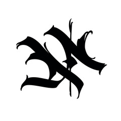 Letter in the Gothic style. Vector. Alphabet. Calligraphy and lettering. Medieval Latin letter. Logo for the company. Monogram. Elegant font for tattoo.