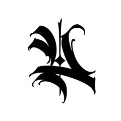 Letter in the Gothic style. Vector. Alphabet. Calligraphy and lettering. Medieval Latin letter. Logo for the company. Monogram. Elegant font for tattoo.