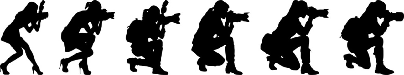 Set of people silhouette . Photographer silhouette pose