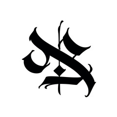Letter in the Gothic style. Vector. Alphabet. Calligraphy and lettering. Medieval Latin letter. Logo for the company. Monogram. Elegant font for tattoo.