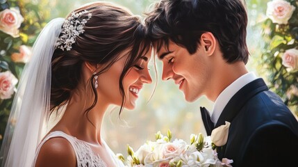 happy wedding, bride and groom together