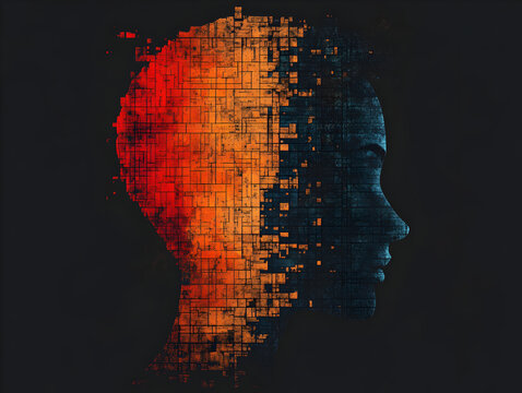 Futuristic Abstract Silhouette Portrait in Digital Art Exploring Identity and Human Connection